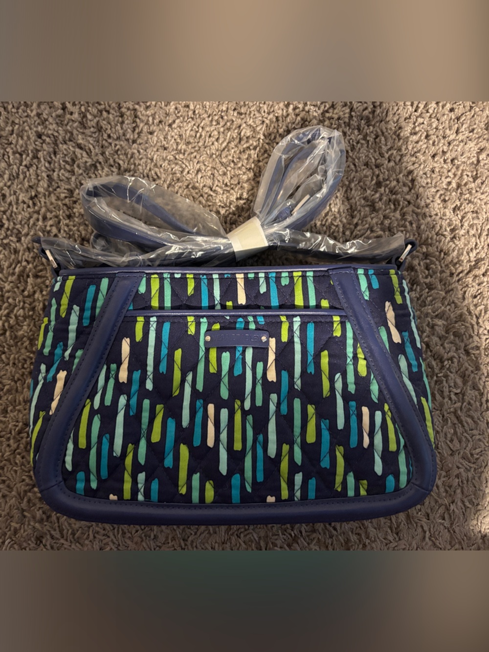 Vera Bradley Navy Crossbody with Teal and Lime Accent Pattern